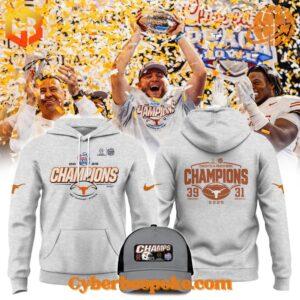 Texas Longhorns 2025 Chick-fil-A Peach Bowl Champions Hoodie with bold championship graphic.