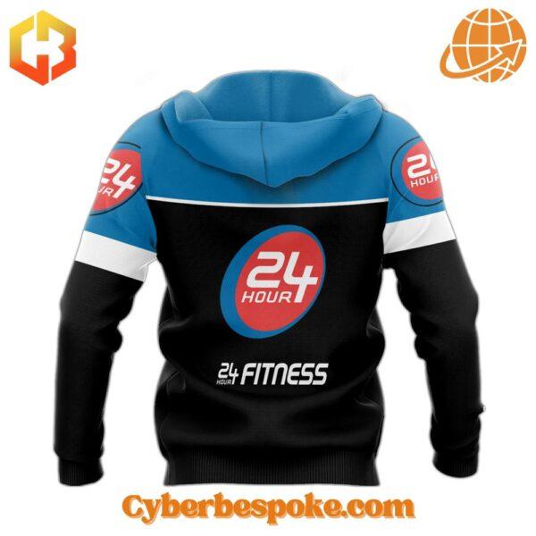 Hoodie with 24 Hour Fitness heart-themed graphic, perfect for fitness enthusiasts.