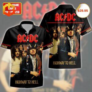 Vibrant all-over print Hawaiian shirt featuring ACDC's 