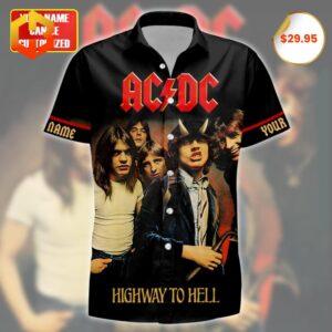 Bold Hawaiian shirt with ACDC's 