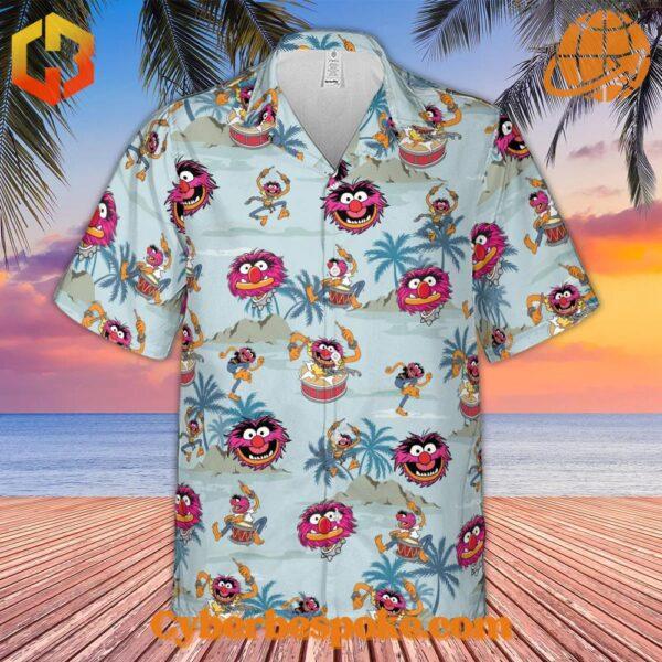 Flat-lay of Animal The Muppet Drum Hawaiian Shirt with detailed tropical print.