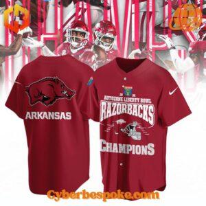 Arkansas Razorback Autozone Liberty Bowl Champions 2024 Baseball Jersey in red