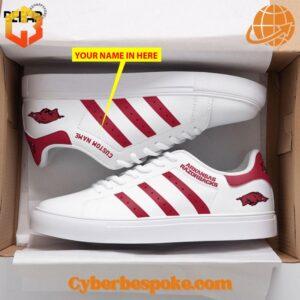 Arkansas Razorbacks customizable white sneakers with red accents