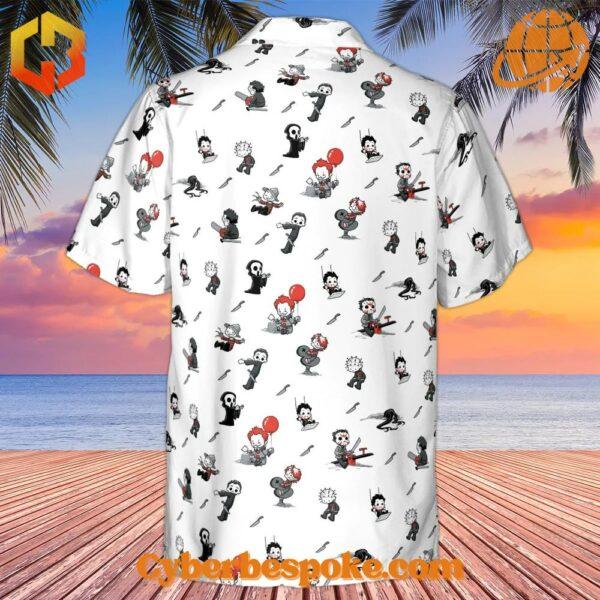 Hawaiian shirt with baby horror movie character pattern