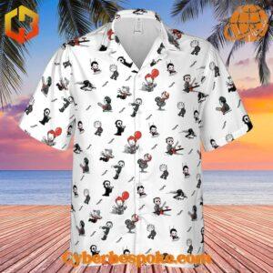 Hawaiian shirt with baby horror movie character pattern