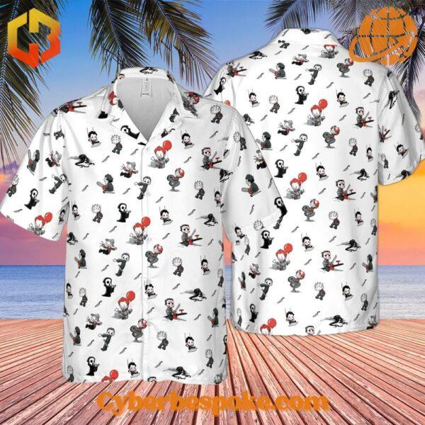 Hawaiian shirt with baby horror movie character pattern