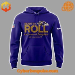 Front view of the purple Baltimore Ravens 2024 AFC North Division Champions Hoodie.