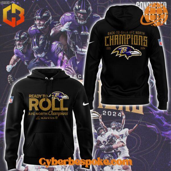 Baltimore Ravens 2024 AFC North Division Champions Hoodie in black.