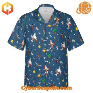 Front view of Battle of the Planets Hawaiian shirt