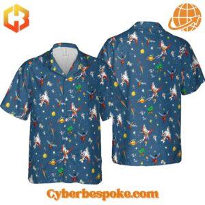 Front and back view of Battle of the Planets Hawaiian shirt