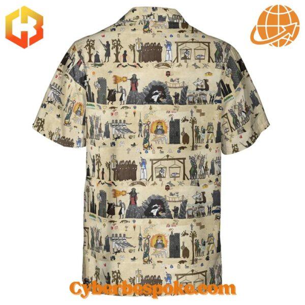 Back view of Bayeux Tapestry Monty Python Hawaiian Shirt showing full pattern.