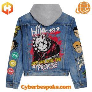 Close-up of back panel artwork on Melanie Blink-182 Band Hooded Denim Jacket