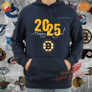 Boston Bruins unisex hoodie in black and gold, featuring the team's logo, perfect for celebrating New Year 2025