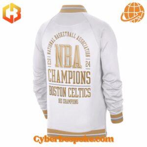 Stylish Boston Celtics baseball jacket commemorating their 18 NBA Finals victories with bold team graphics