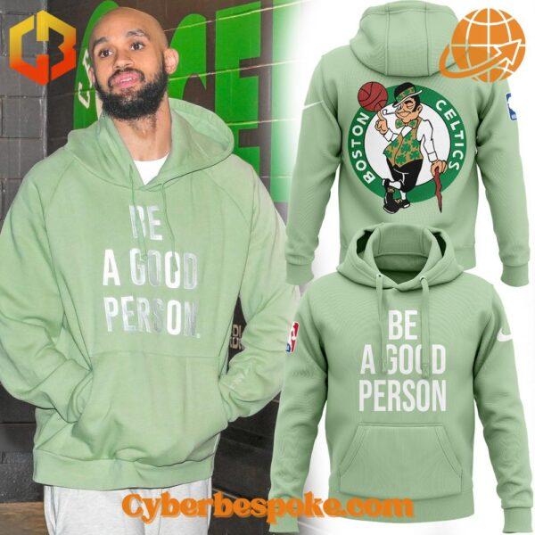 Boston Celtics Be A Good Person Hoodie front and back view.