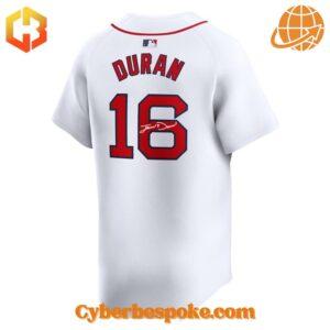 Authentic Boston Red Sox baseball jersey with Jarren Duran’s signature and iconic team emblems.