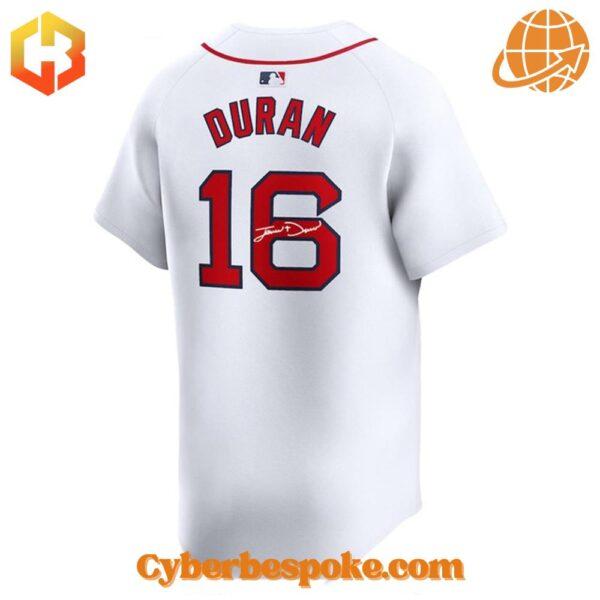 Authentic Boston Red Sox baseball jersey with Jarren Duran’s signature and iconic team emblems.