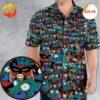 A colorful Hawaiian shirt featuring Brak and Moltar in cartoon-style designs with tropical patterns and '2025' branding