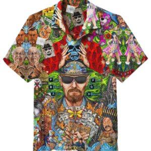 Breaking Bad Hawaiian shirt featuring iconic characters and tropical design