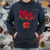 Calgary Flames unisex hoodie in red and yellow, featuring the team’s logo with a Happy New Year 2025 edition design.