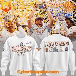 Chick-fil-A Peach Bowl Texas Champions 2025 sweatshirt featuring bold championship text and team log