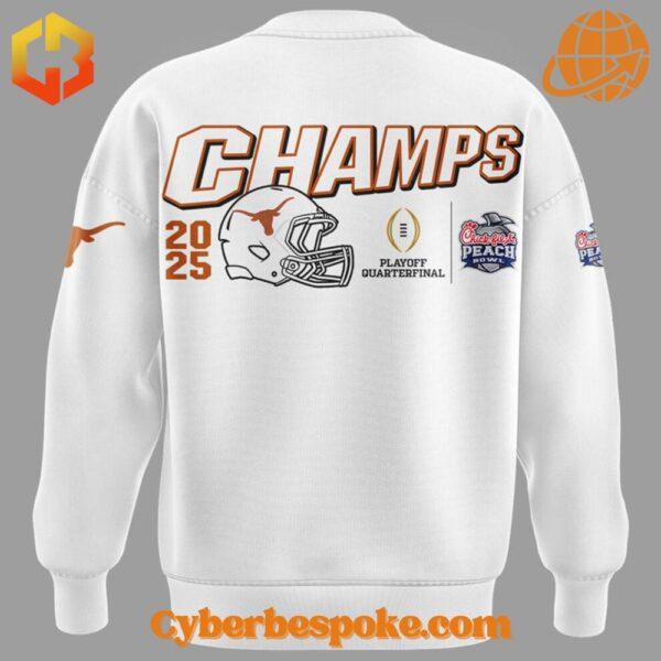 Official Chick-fil-A Peach Bowl Texas 2025 Champions sweatshirt with embroidered team details