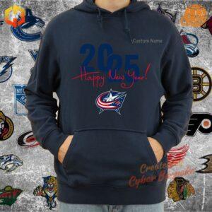 Columbus Blue Jackets unisex hoodie in navy and red, featuring the team’s logo with a New Year 2025 design