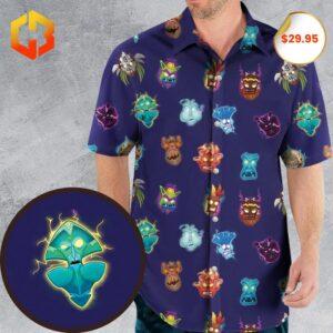 A vibrant Hawaiian shirt featuring Crash Bandicoot-themed tropical designs and '2025' branding