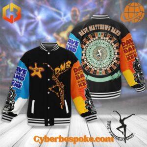 Dave Matthews Band themed baseball jacket with colorful design and band logos