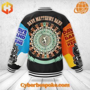 Back view of Dave Matthews Band baseball jacket showcasing intricate circular design