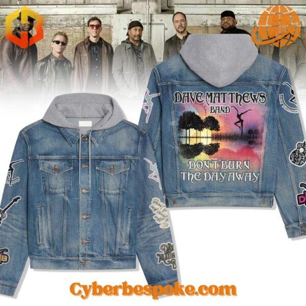 Dave Matthews Band "Don't Burn The Day Away" hooded denim jacket with band photo and product details