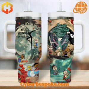 Dave Matthews Band 40oz Tumbler with vibrant collage design featuring band illustrations and characters.