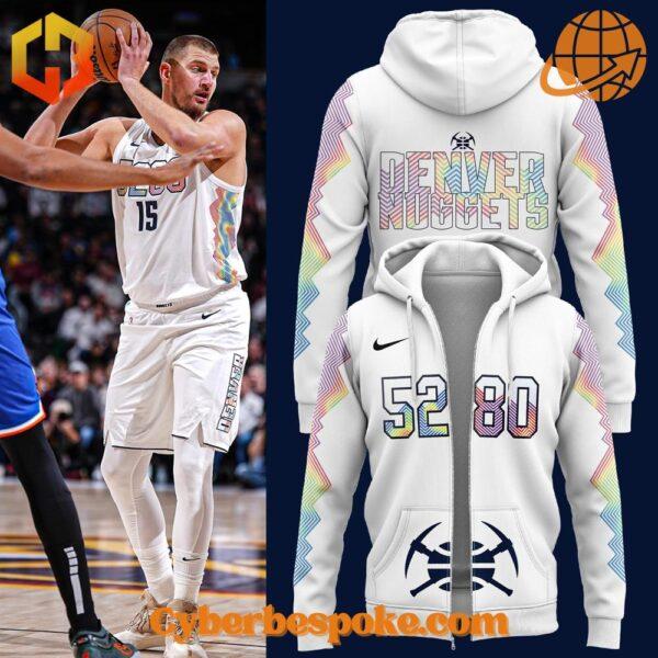 Denver Nuggets player in action next to 5280 hoodie designs