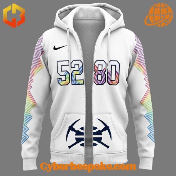 Front view of Denver Nuggets 5280 zip-up hoodie