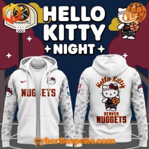 Front view of Denver Nuggets x Hello Kitty Night Hoodie with Hello Kitty head graphic and Nuggets lettering.