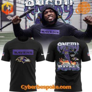 Front and back view of Derrick Henry Baltimore Ravens Angry Runs T-Shirt.