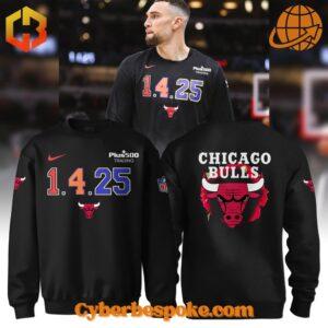 Black Derrick Rose Chicago Bulls sweatshirt featuring “1.4.25” design on the front and Bulls logo with rose detail on the back.