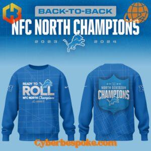 Detroit Lions blue NFC North Champions sweatshirt front and back view