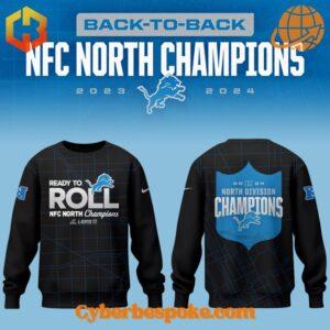 Detroit Lions black NFC North Champions sweatshirt front and back view