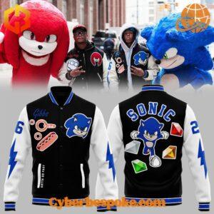 Detroit Lions Sonic and Knuckles baseball jacket featuring Sonic the Hedgehog and Knuckles in team colors