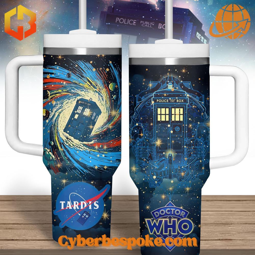 Doctor Who Tardis Tumbler 40oz with vibrant TARDIS design.