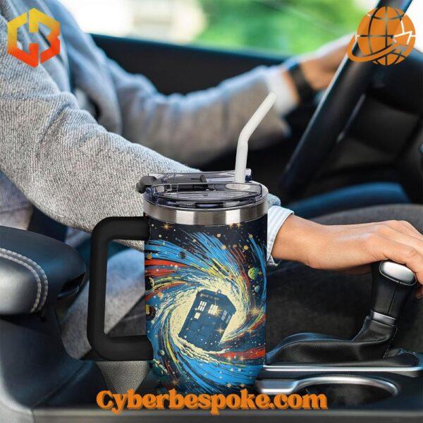 Doctor Who Tardis Tumbler 40oz in car cup holder.