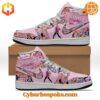 Elvis Presley Air Jordan High Top Shoes featuring pink color and collage of Elvis imagery.