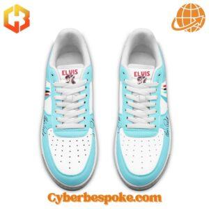 Angled view of custom Elvis Presley Nike Air Force sneakers featuring signature and detailed design.