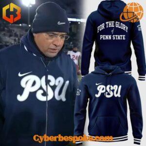 Penn State "For The Glory" apparel collection including Coach Franklin-inspired Nike hoodie and jacket with PSU branding.