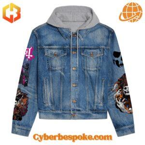 Ghost Band Hooded Denim Jacket - Front View