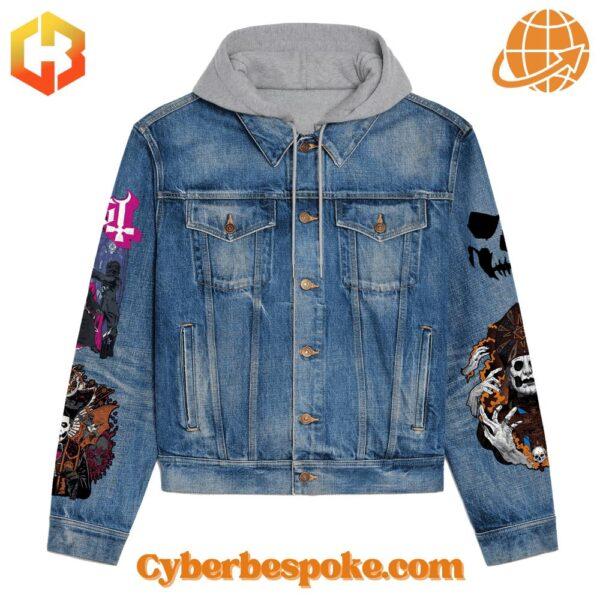 Ghost Band Hooded Denim Jacket - Front View