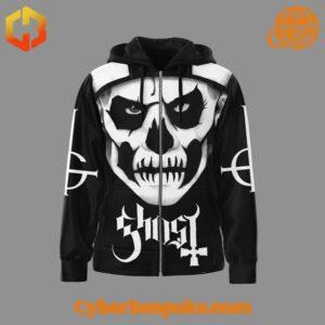 Ghost Band zip-up hoodie with large white skull face design