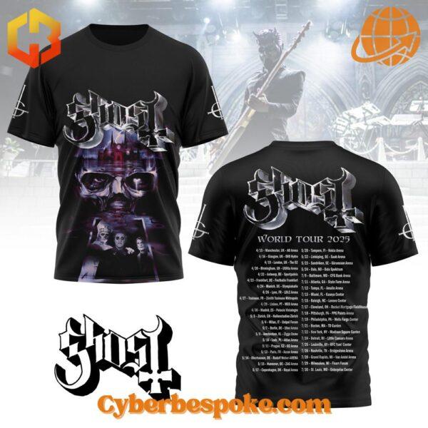 Full view of Ghost Band World Tour 2025 Shirt showcasing unique design.