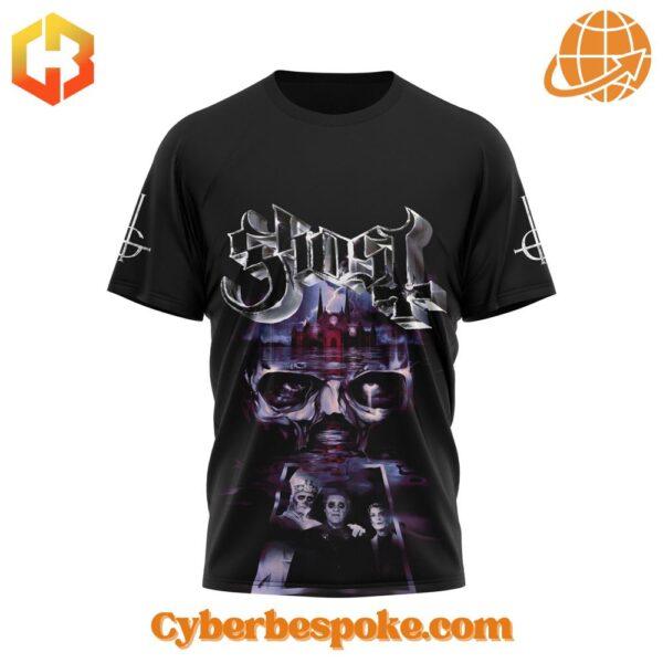 Front design of Ghost Band World Tour 2025 Shirt featuring skull artwork.